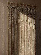 Macrame Curtain Panel  Boho Cotton Door Hanging  Handcrafted Wall Decor