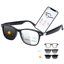 AI Translation Smart Glasses Bluetooth Audio UV400 Auto Tint Sunglasses