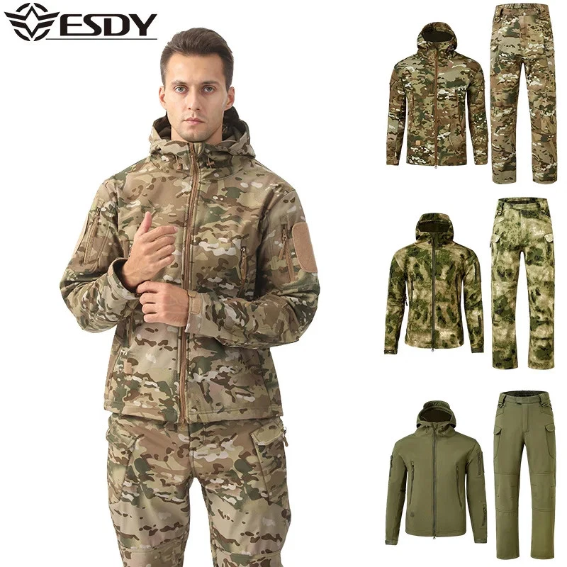 Soft Shell Fleece Tactical Jacket Pants Set Warm Outdoor Hunting Hiking Clothing