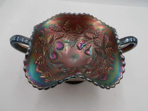 Northwood Carnival Glass Fruits & Flowers Pattern Bonbon Bowl Dish