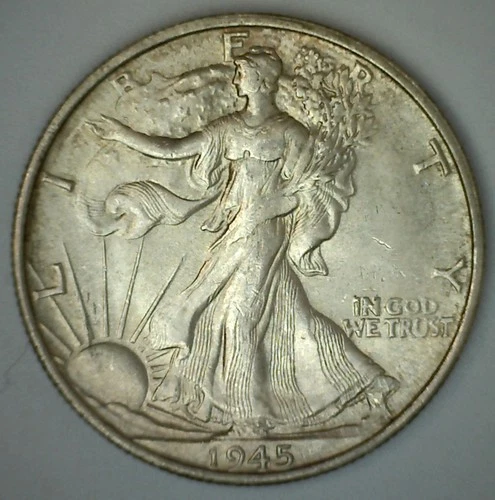 1945 Silver Walking Liberty Half Dollar BU 50c Uncirculated 50-Cents Coin