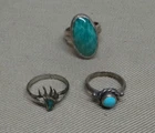 Lot Of 3 Vintage Turquoise & Silver Rings