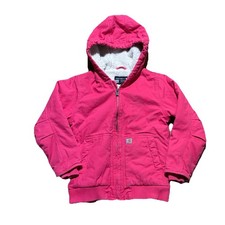 Carhartt OJ9564-G Girls Small 7-8 Sherpa Hooded Jacket Pink Canvas Full Zip