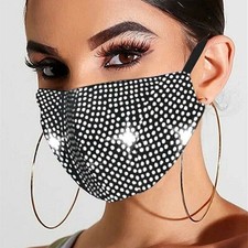 Bling Rhinestone Crystal Face Mouth Mask Glitter Face Veil Club Prom Party Decor