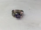 Vintage Sterling Silver Double Band Purple Glass Prong Set Stone Size 6