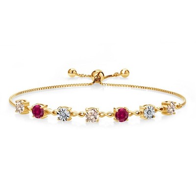 3.21 Cttw Peach Morganite Created Ruby and Lab Grown Diamond Tennis Bracelet
