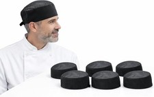 LEQC 6PCS Black Chef Skull Cap   Adjustable  Breathable One Size