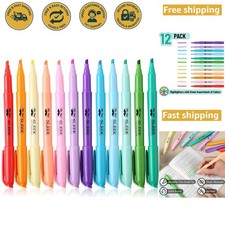 Quick-Drying Non-Toxic Highlighters - 12 Pack Assorted Colors with Chisel Tip