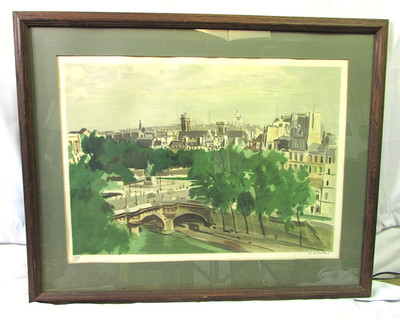 Vintage Constant Le Breton Paris Cityscape Lithograph Signed Numbered Framed 221