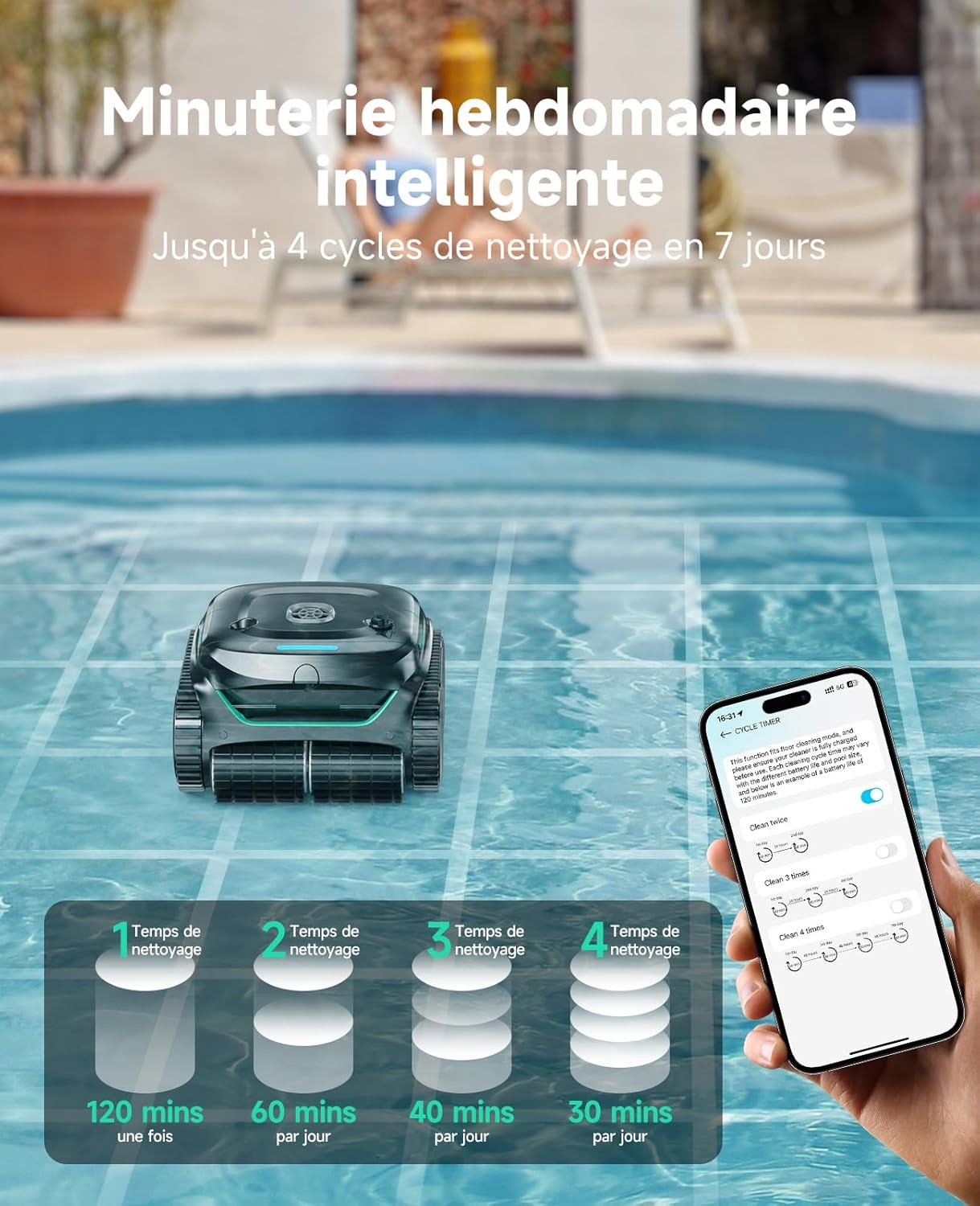robot piscine double filtration – vue détaillée