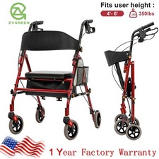 Foldable Rollator Walkers with Seat 8" Wheels for Seniors Height 4' - 6' 350 lb