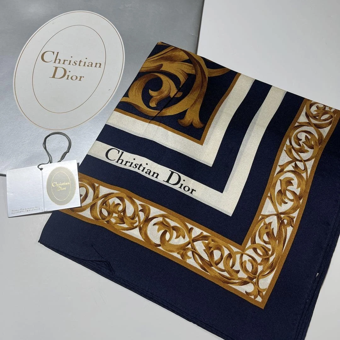 Foulard Christian Dior noir or soie logo motif points femme France 117002