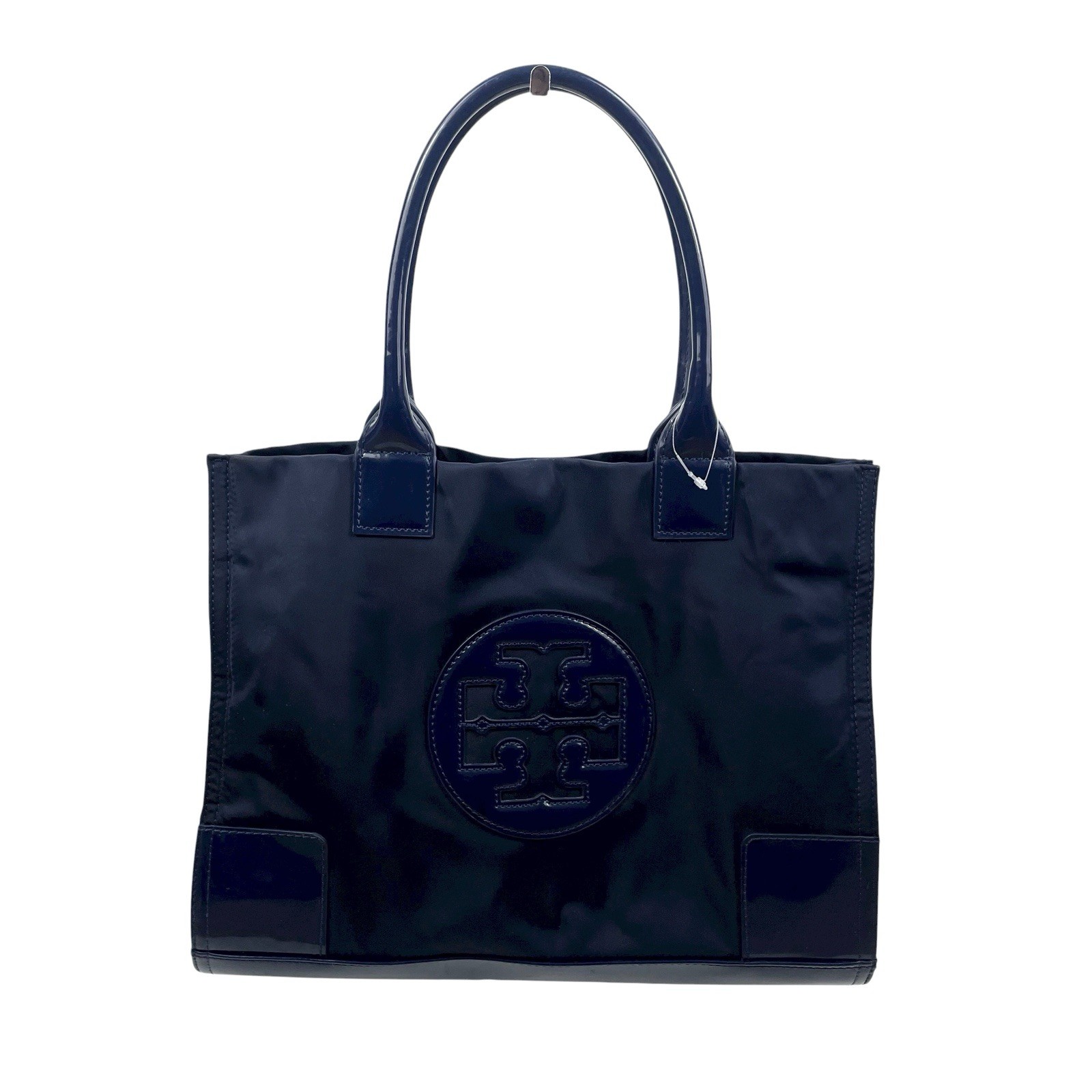 Tory Burch Small Ella Patent Leather Tote Bag Nylon Purse Navy Blue Women