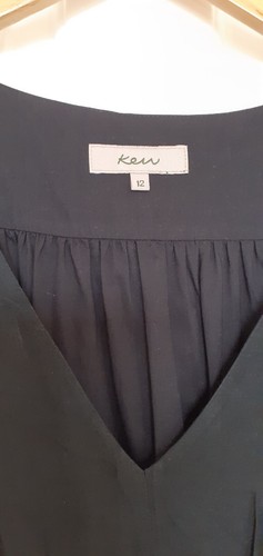 Kew Black Silk Cotton Dress UK12 V-Neck Sleeveless Full Skirt Lined Tie Back VGC - Picture 3 of 12