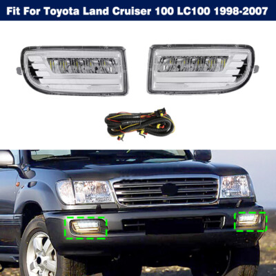 Front Bumper Fog Light Lamp LED DRL For Toyota Land Cruiser 100