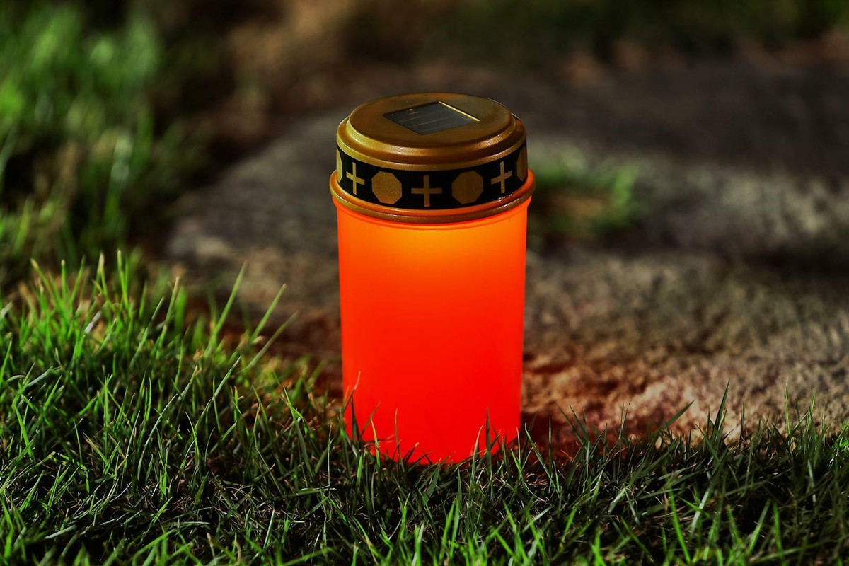 2x Solar LED Grablicht Grabkerze Friedhofskerze Kerze Grablampe Trauerkerze