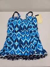 Profile by Gottex Navy Ocean Blues Underwire Tankini Top US 34D New