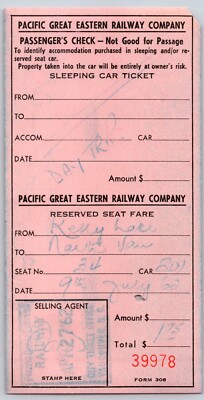 Pacific Great Western Railway Sleeping Car Ticket 1962 #39978 Bloomquist*