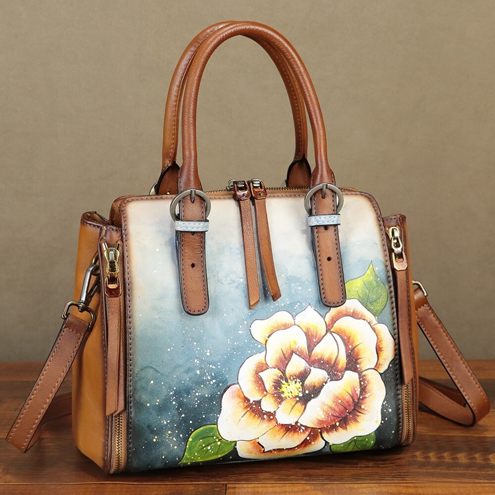 Hand painted Genuine Leather Purse Shoulder Bag for Women Fa
