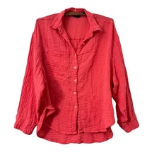 UO Out From Under Womens Coral Gauzy Cotton Slub Hi Low Button Shirt Size Medium