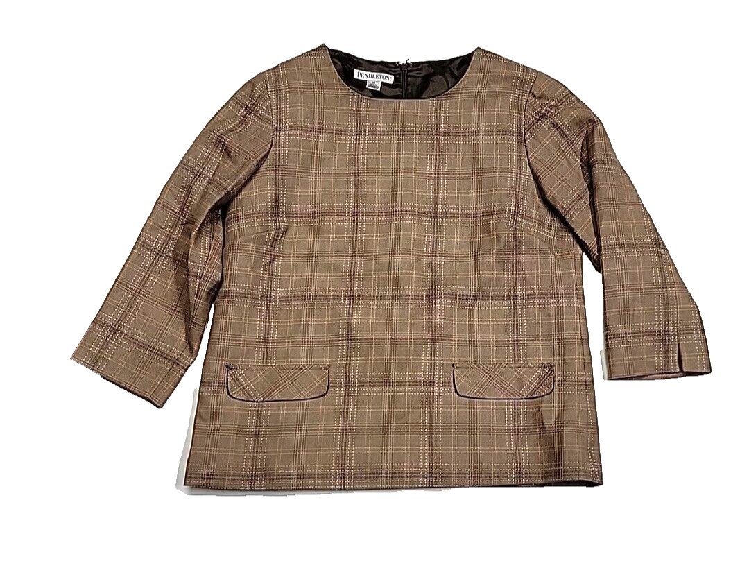 Pendleton Lined Wool Blend Brown Pullover Checkbo… - image 1