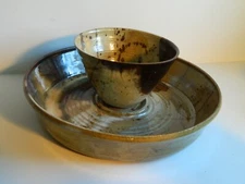 Studio Hand Thrown Signed B Foster 90 Chip and Dip removable bowl 10"