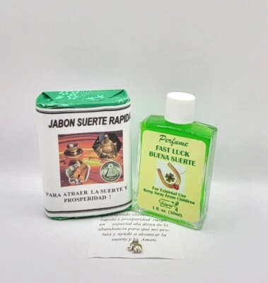 ARTESANIA PERU SUERTE RAPIDA JABON Y PERFUME CON FEROMONAS ATRAE DINERO ORACION Y AMULETO INCLU