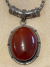 Natural Red Carnelian Cabochon adorned in 925 Sterling Silver W- rope chain