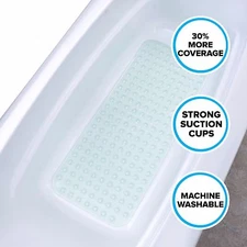 Extra Long Bath Mat: Light Green Non-Slip Bath Safety Mat with Suction Cups