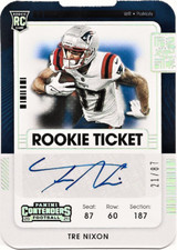 2021 Panini Contenders Tre Nixon #10/87 Die Cut Rookie Ticket Auto Patriots