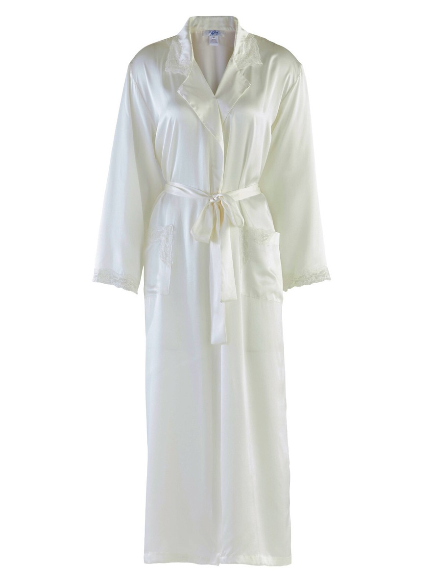 cream silk dressing gown Robe Women's Cream 100% Silk Kimono Bathrobe Dressing Gown 50 Inches Long