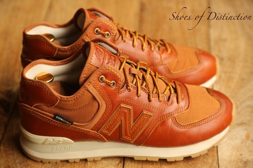 New Balance 574 Tan Brown Leather Trainers Casual Shoes UK 9 US 9.5 EU 43 - Foto 4 di 13