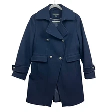 Preston & York Womens Wool Blend Coat Double Breasted Pockets Navy Size 10