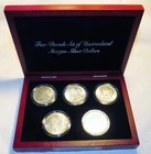 Five-Decade Set of Uncirculated Morgan Silver Dollars 90% Silver Dollars+Display