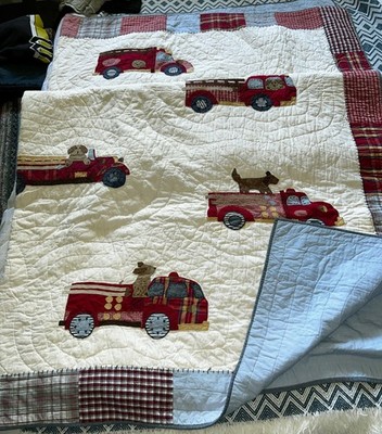 Pottery Barn Kids Quilt Fire Truck with Dogs Approx 85'' x 84''