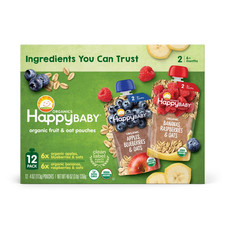 HappyBABY Organics Clearly Crafted Fruit  Oat Pouches, Variety Pack, 12 ct., 4