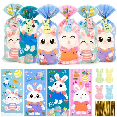 120 PCS Easter Cellophane Bags Treat 120 Twist Ties, 40 Gift Tags Plastic Cello