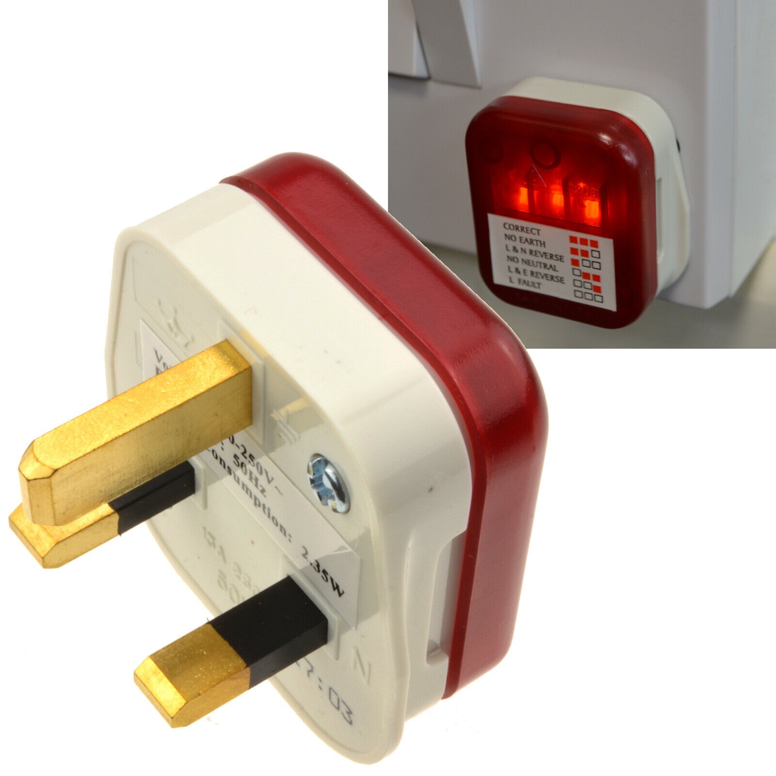 13A UK Mains 240V Power Socket Safe Plug Tester Polarity/Earth/Wiring