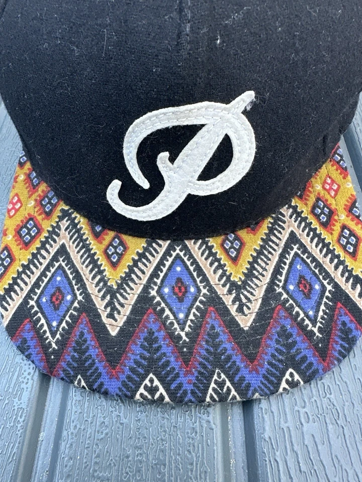 Primitivo Clásico P Negro Sombrero Ajustable Estampado Tribal Bill/Brim Gorra de Lana Azteca Foto 3 de 4