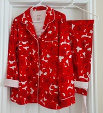 Nick and Nora EUC 100 Cotton Red Roses on Ivory Flannel Pajama Set