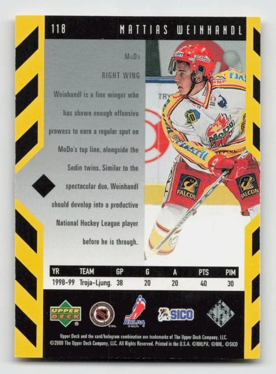 1999-00 Upper Deck Black Diamond #118 Mattias Weinhandl - Image 2 of 2