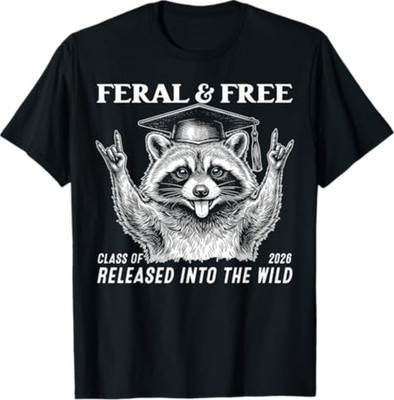 Cute Feral and Free Class of 2026 Funny Raccoon Graduation T-Shirt