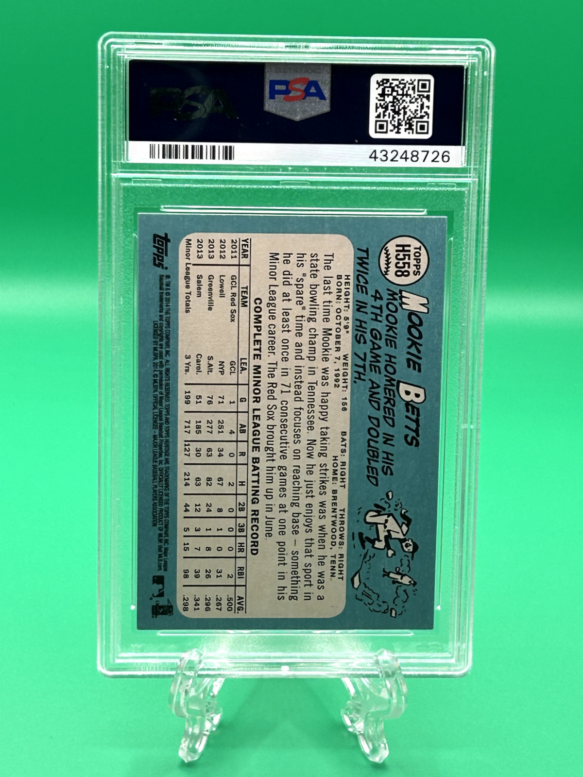 🔥2014 Topps Heritage Mookie Betts Rookie RC #H558 PSA 9 Mint view 2