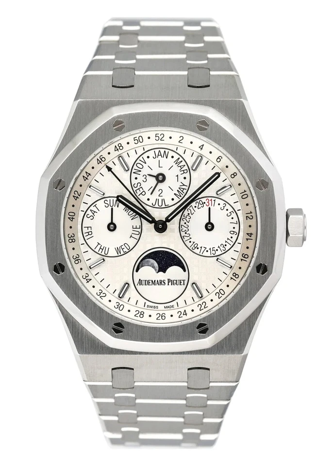Audemars Piguet Royal Oak 26574ST White Dial Perpetual Calendar Mens Watch Box P