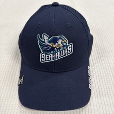 Juniors Bauer Navy Blue Junior Seahawks Mesh Trucker Hat SnapBack Cap