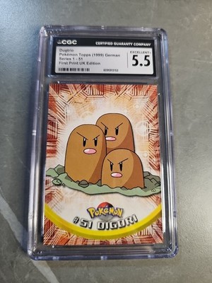 Pokémon 1999 Topps Series 1 First Print UK Edition Dugtrio CGC 5.5