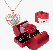 Preserved Rose Gift Box  with I Love you Necklace, Gifts for Girlfriend, Women,