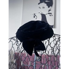 Vintage Black Velvet Pillbox Hat with Bow Accent Elegant Formal Headpiece