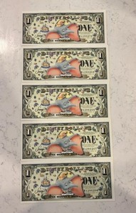 2005 Lot of 5 $1 Dumbo Disney Dollars