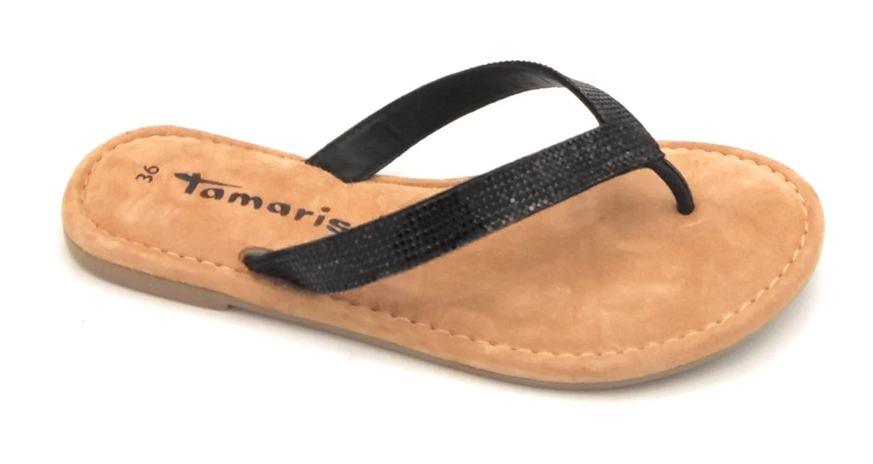 Tamaris 27129-44 Sandale Infrarouge Strass Sur Daim Noir Semelle Daim C - Photo 1/4